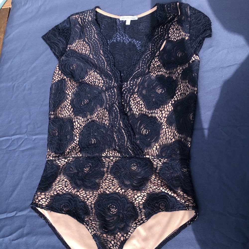 Navy and beige bodysuit
